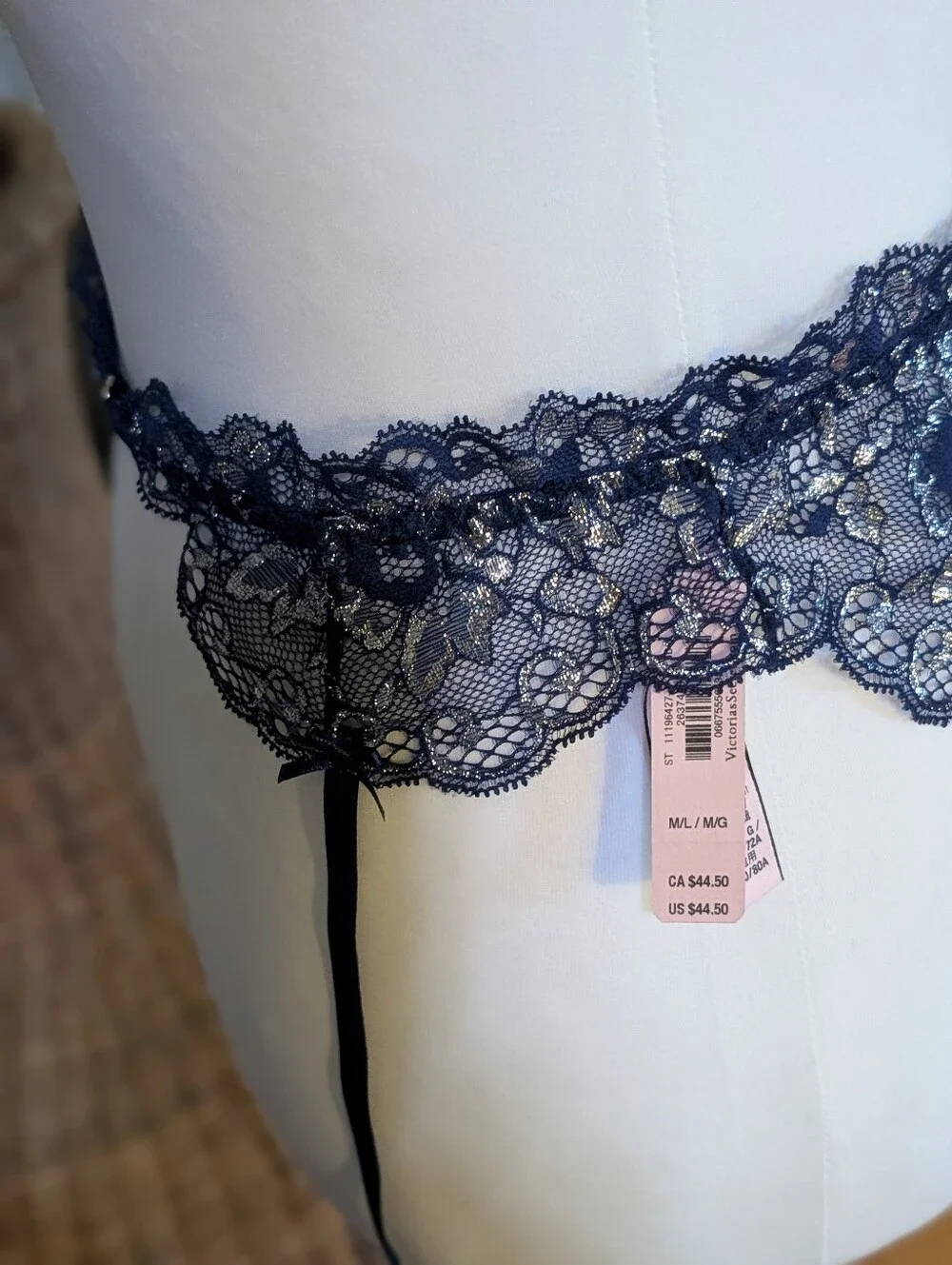 Coquette Glitter Lace Garter Belt Victoria's Secret Navy‎ Blue Metallic (M) NWT